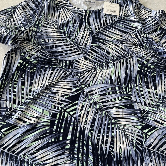 Croft & Barrow Blue and Green Leaf Print Top - Picture 3 of 5